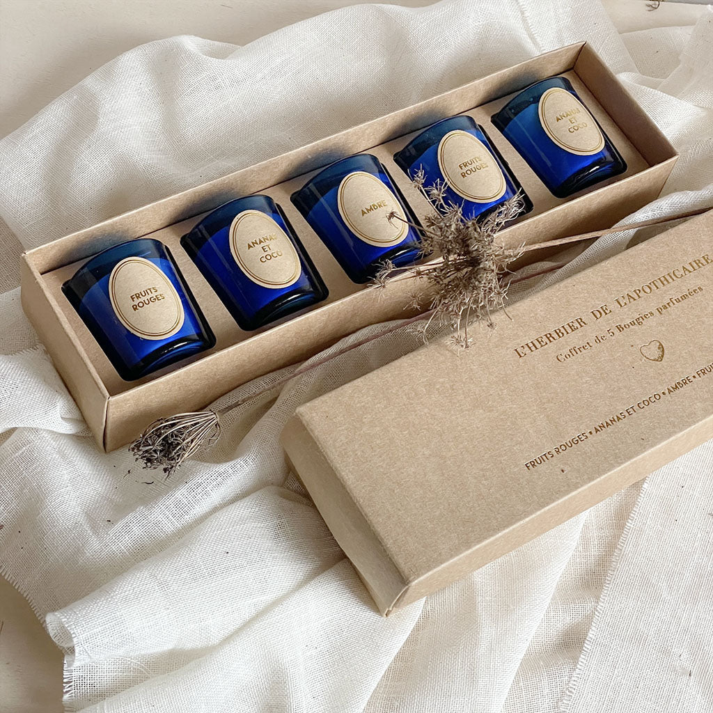 Coffret de 5 bougies Herbier bleu D4,5 H5cm